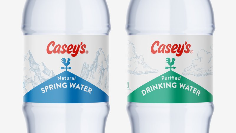 3-D rendered water bottles with the Casey's logo
