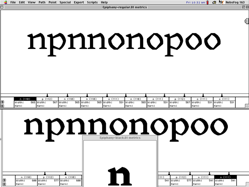 A screenshot of the text "npnnonopoo" displayed in an early version of Cedar in the application Robofog.